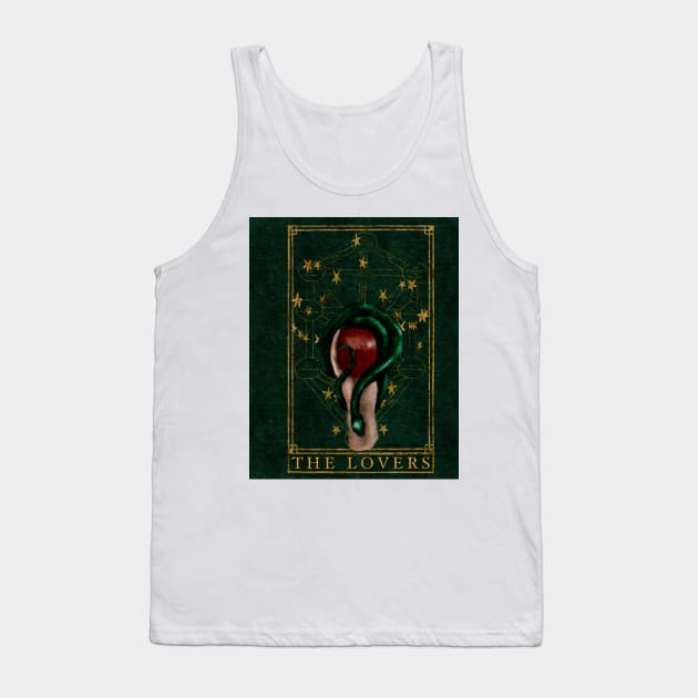 The Lovers Tarot Card Dark Green Snake Gemini Constellations Gold Foil Tank Top by penandbea